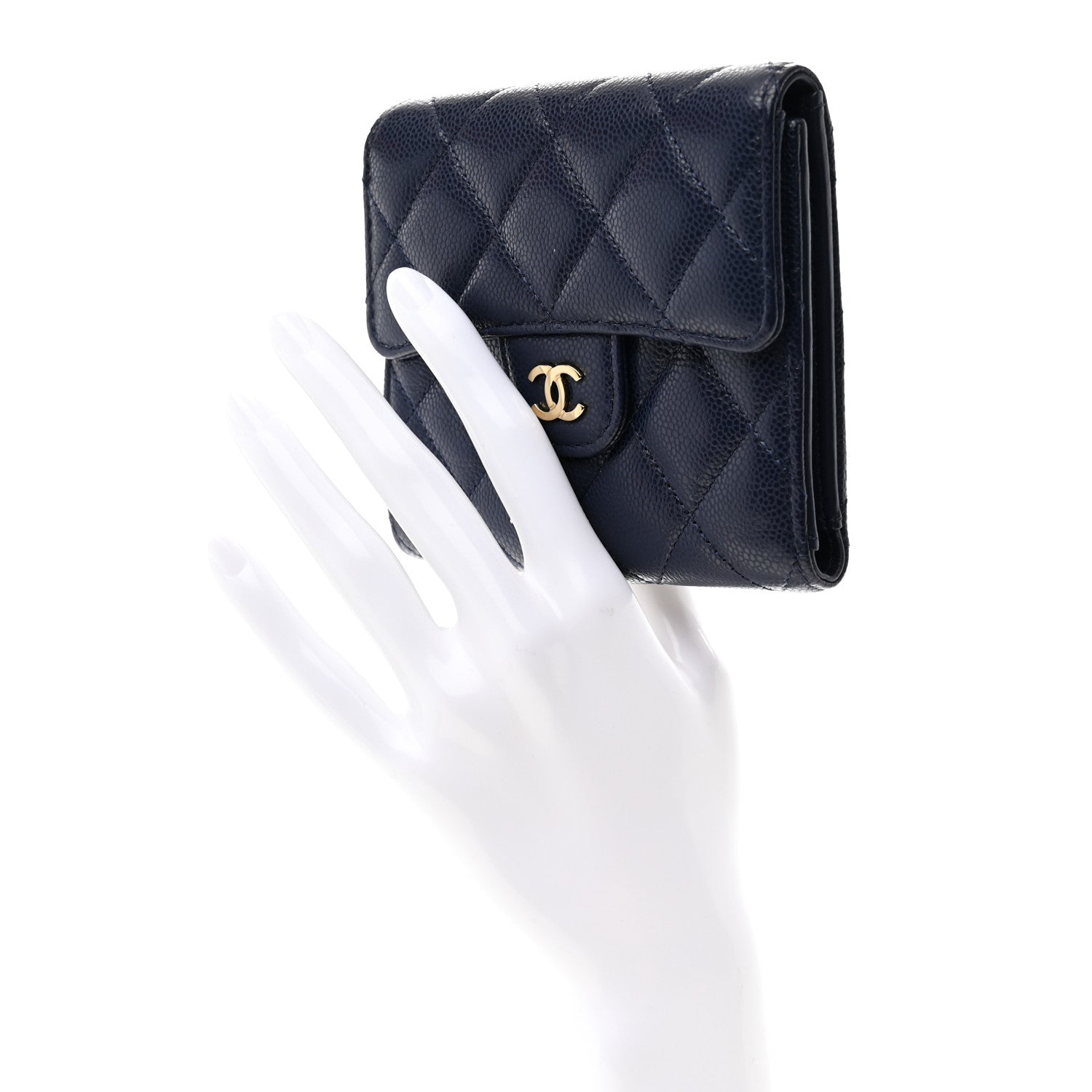 Caviar Quilted Compact Flap Wallet Navy