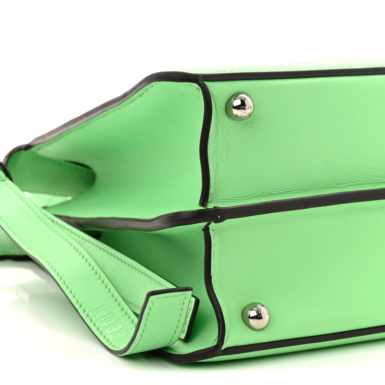 Vitello Seta Shiny Nappa Logo Embossed Laces Medium Peekaboo I SEE U Satchel Edamame