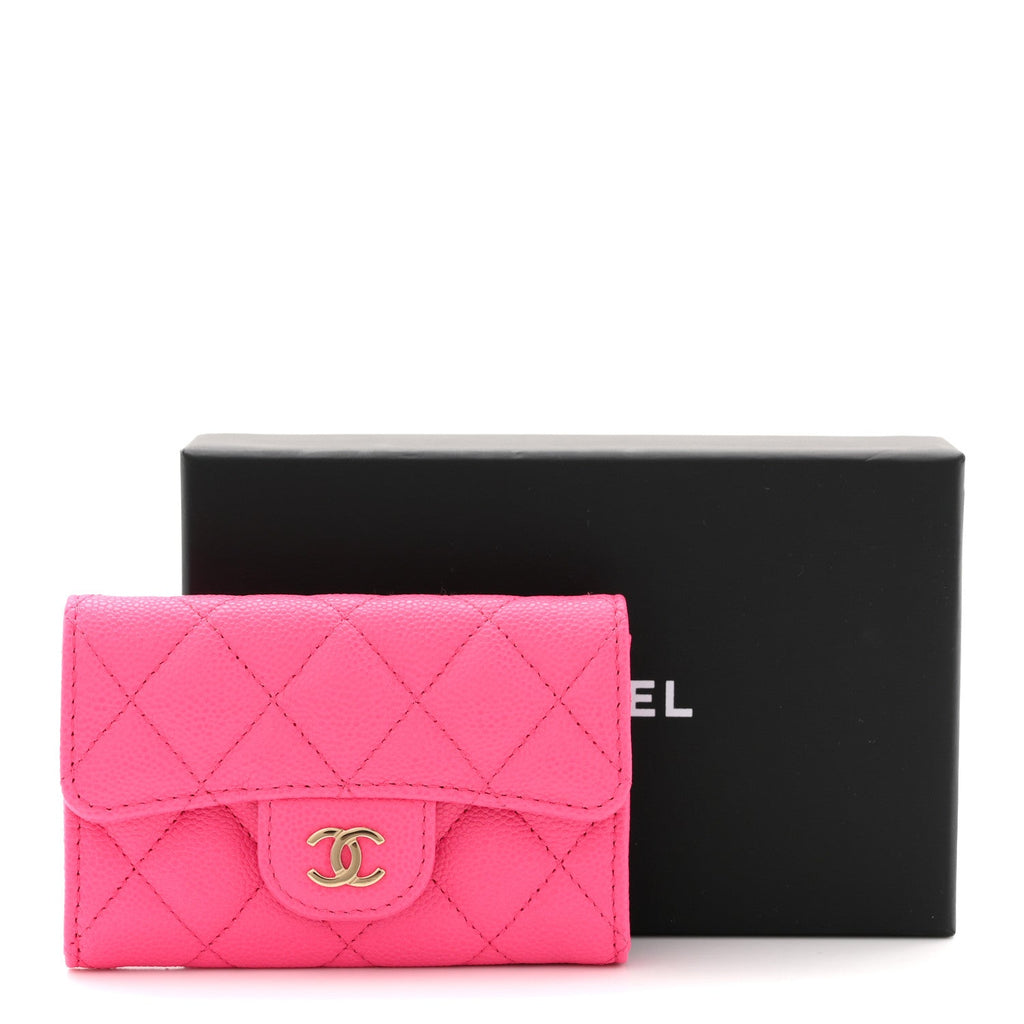 Caviar Quilted Flap  Holder Wallet Pink