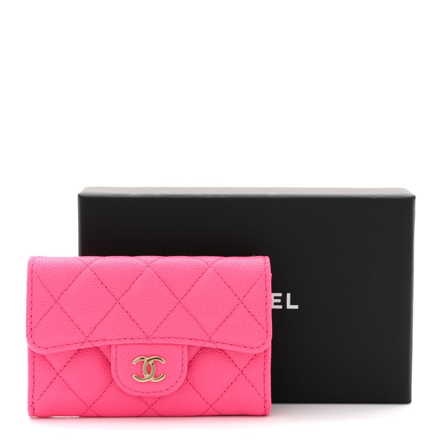 Caviar Quilted Flap  Holder Wallet Pink