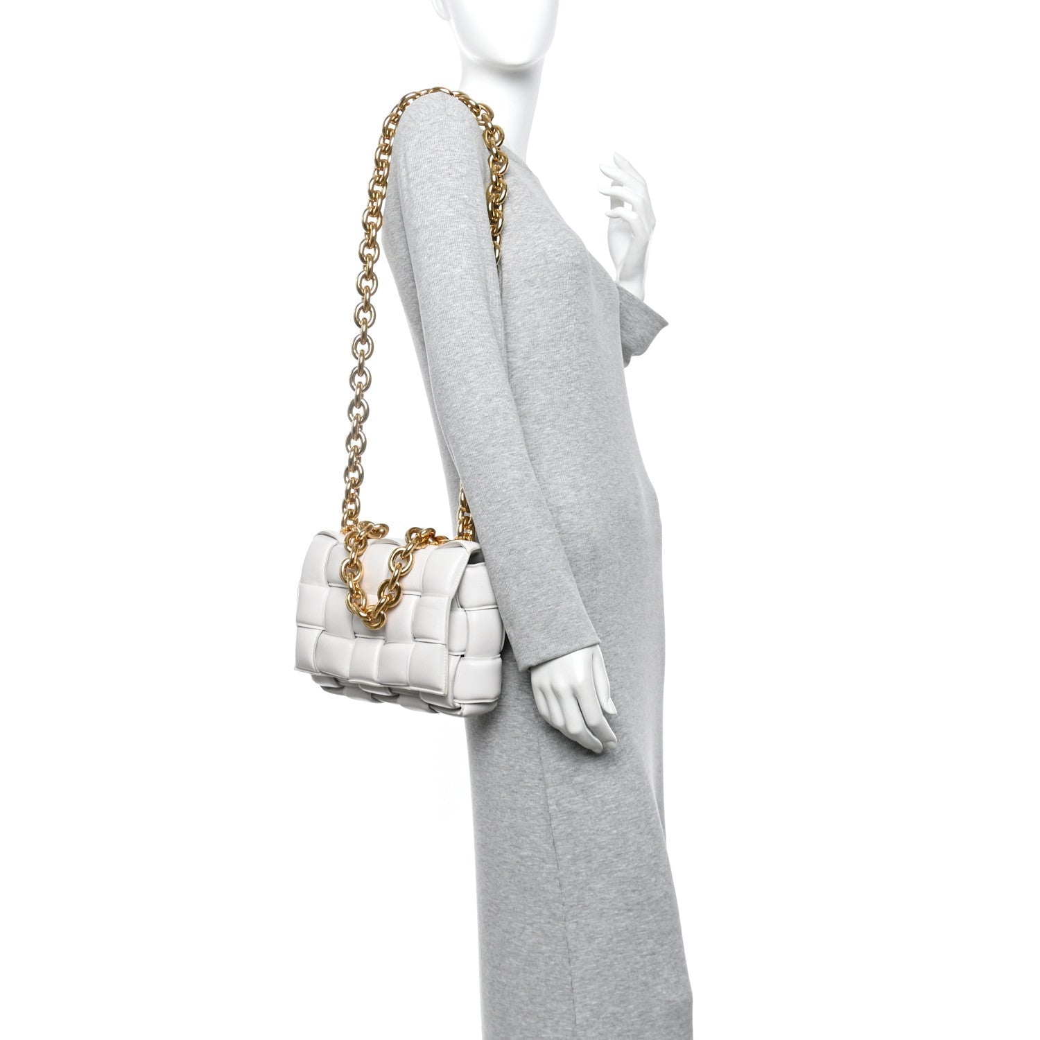 Lambskin Maxi Intreccio Padded Chain Cassette Crossbody Bag White