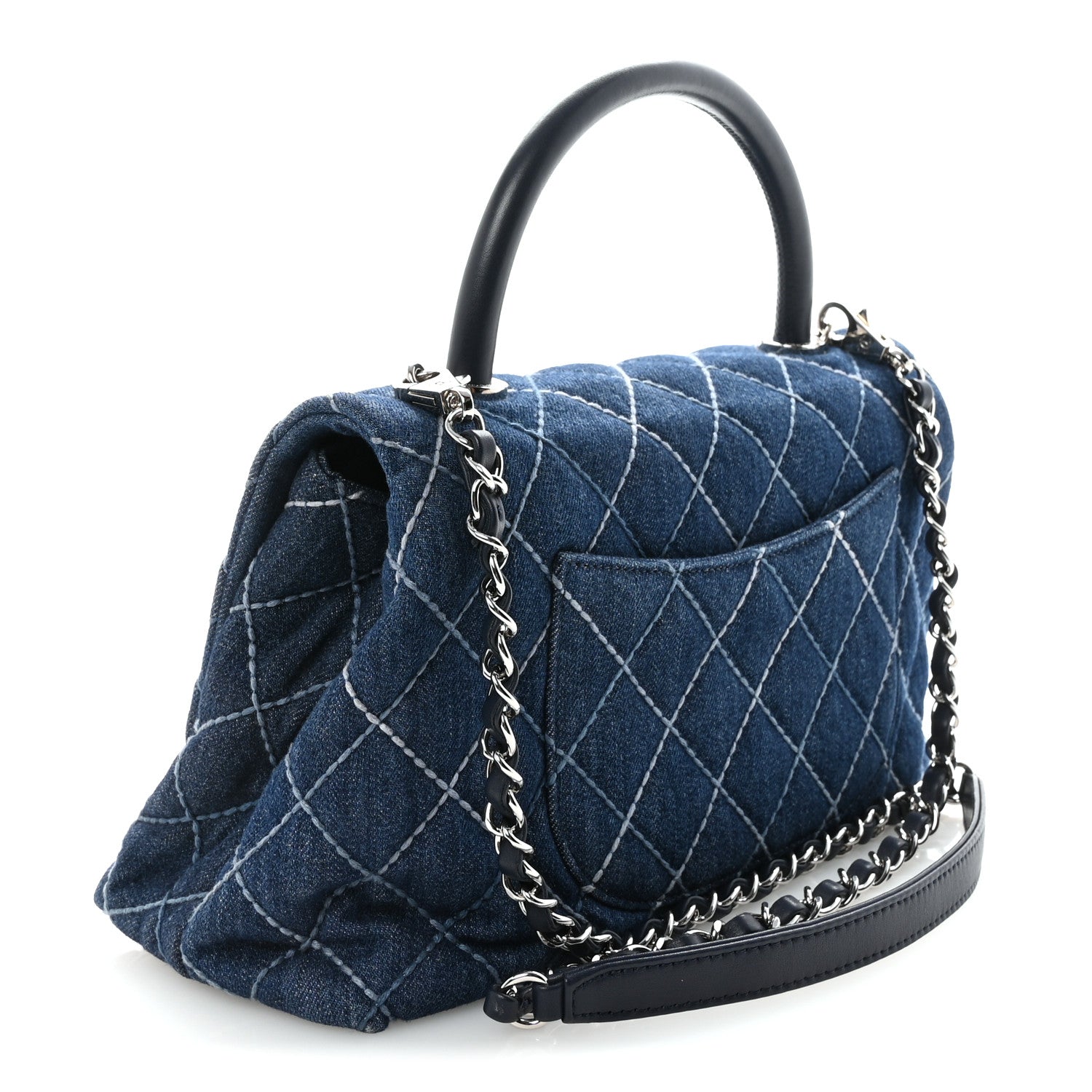Denim Quilted Small Coco Handle Flap Blue