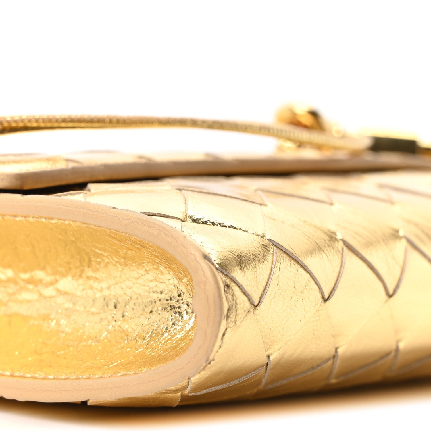 Metallic Lambskin Intrecciato Long Andiamo Top Handle Clutch Gold