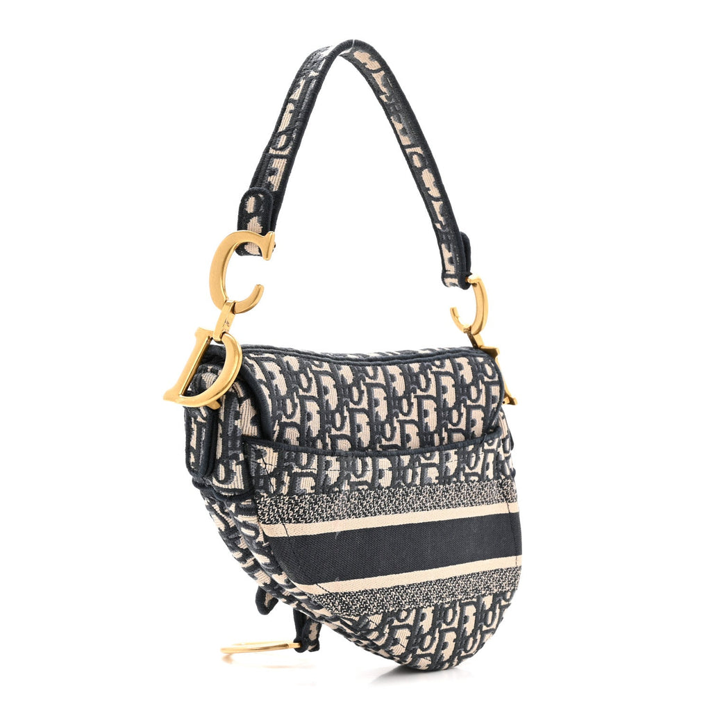 Oblique Embroidered Saddle Bag Blue