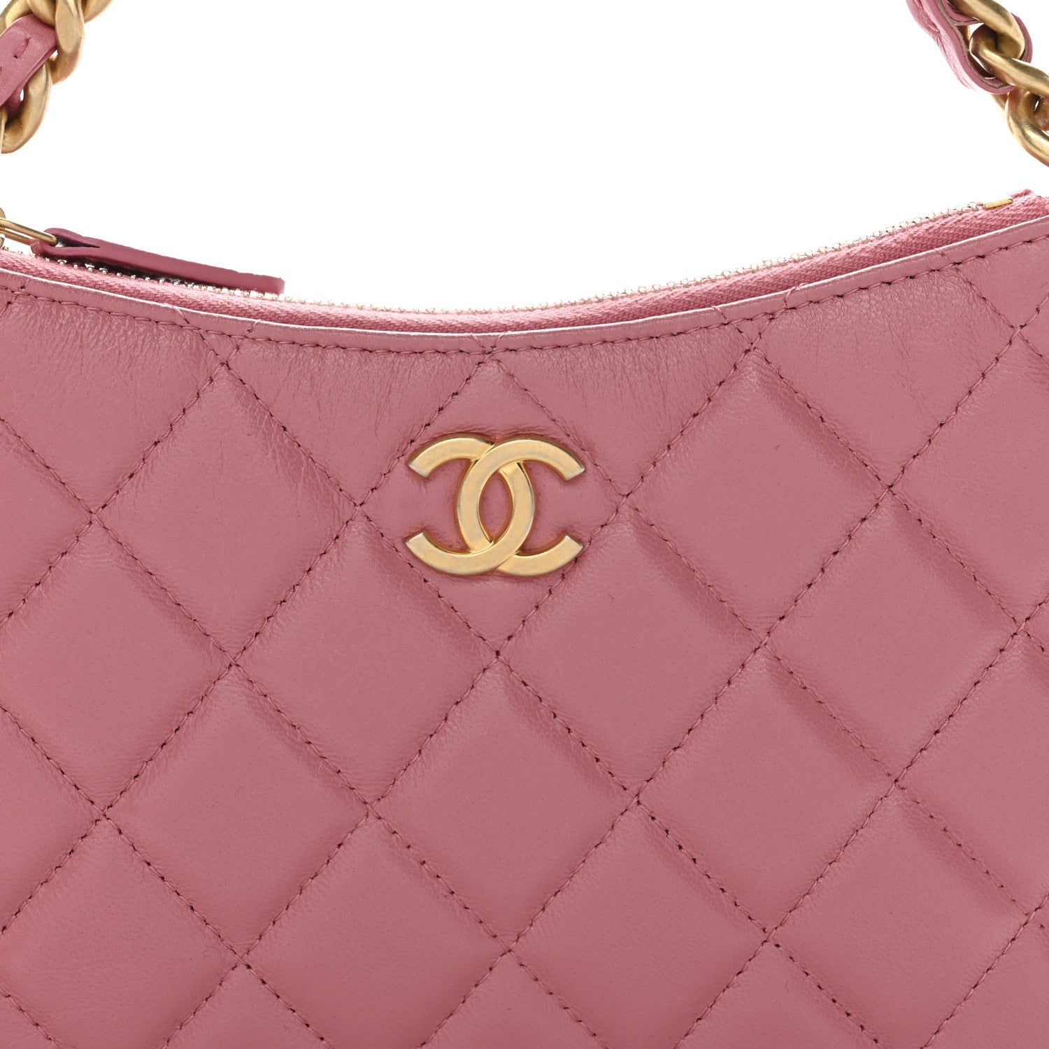 Lambskin Quilted Chain Around Top Handle Mini Bag Pink