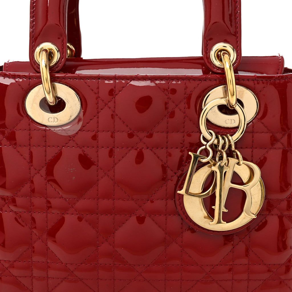 Patent Cannage Small Lady Dior Cherry Red