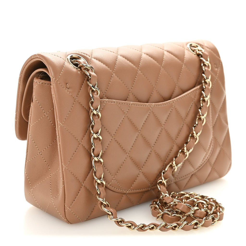 Lambskin Quilted Small Double Flap Brown