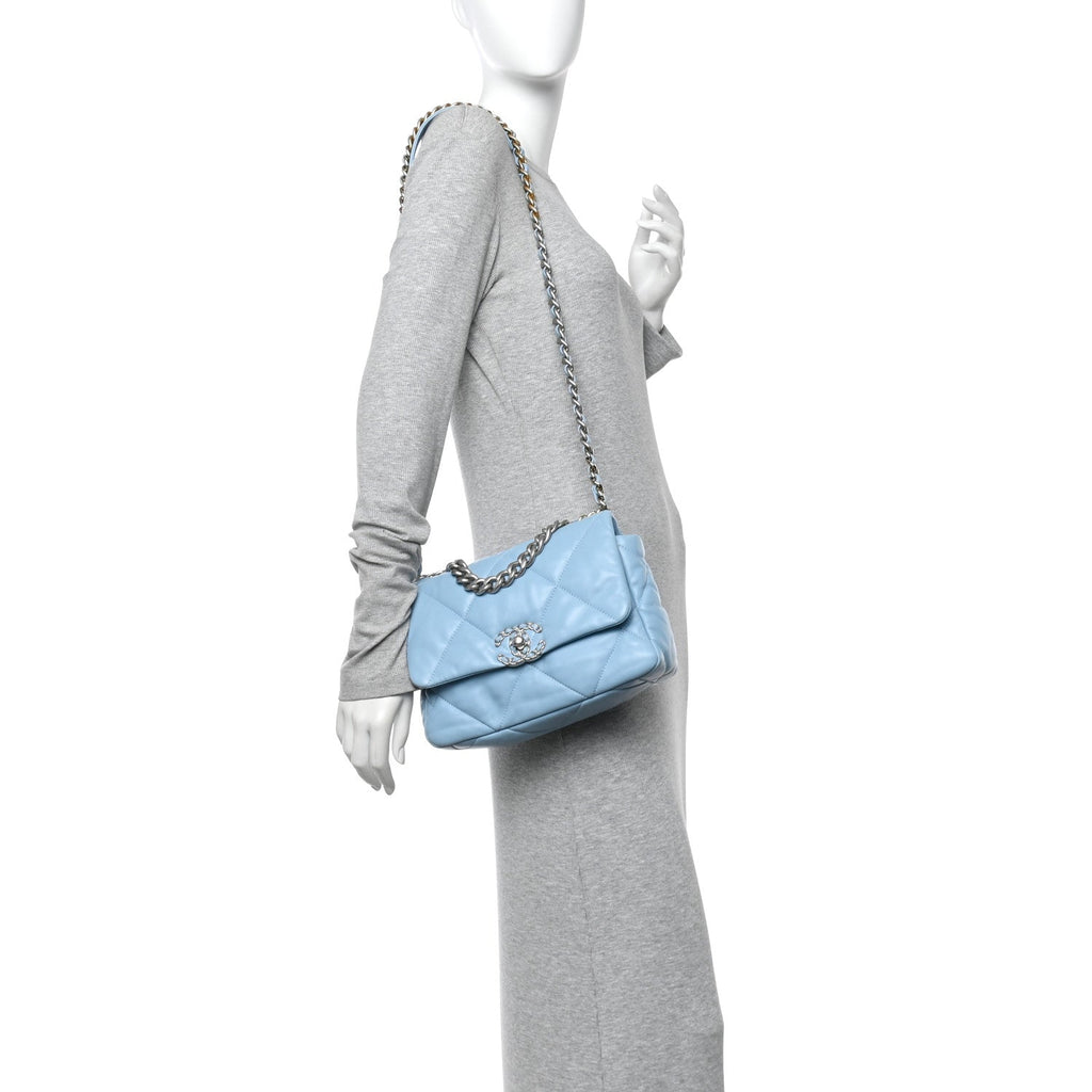 Lambskin Quilted Medium Chanel 19 Flap Light Blue