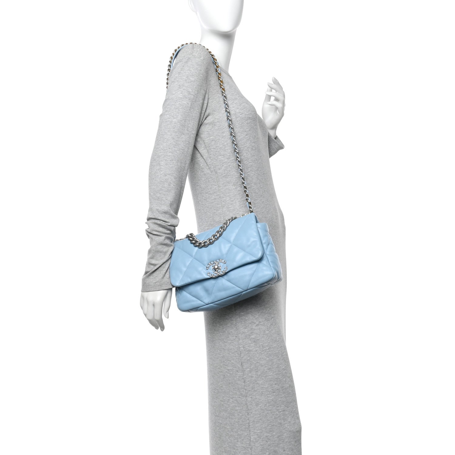 Lambskin Quilted Medium Chanel 19 Flap Light Blue