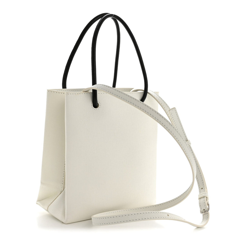Squared Calfskin Logo North South Shopper Tote XXS White