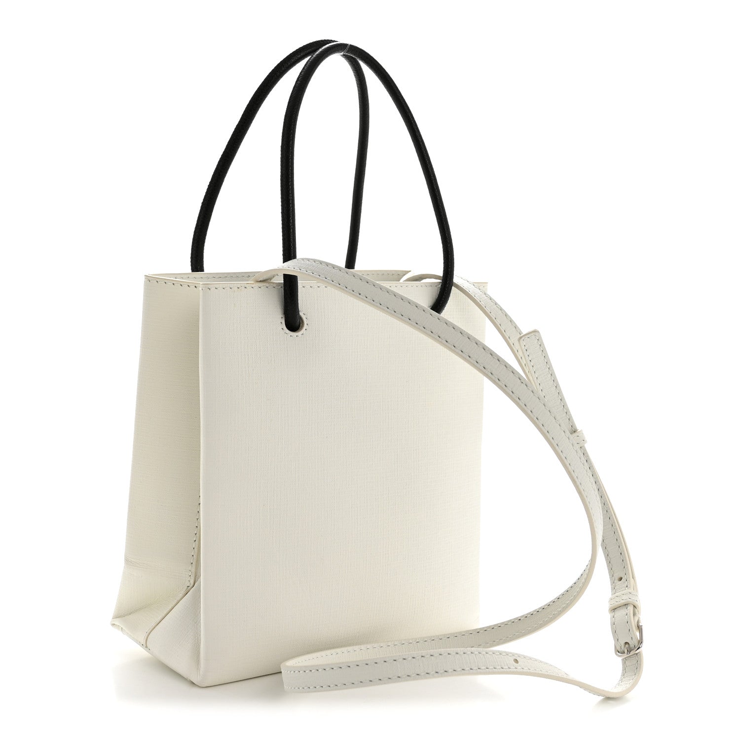 Squared Calfskin Logo North South Shopper Tote XXS White
