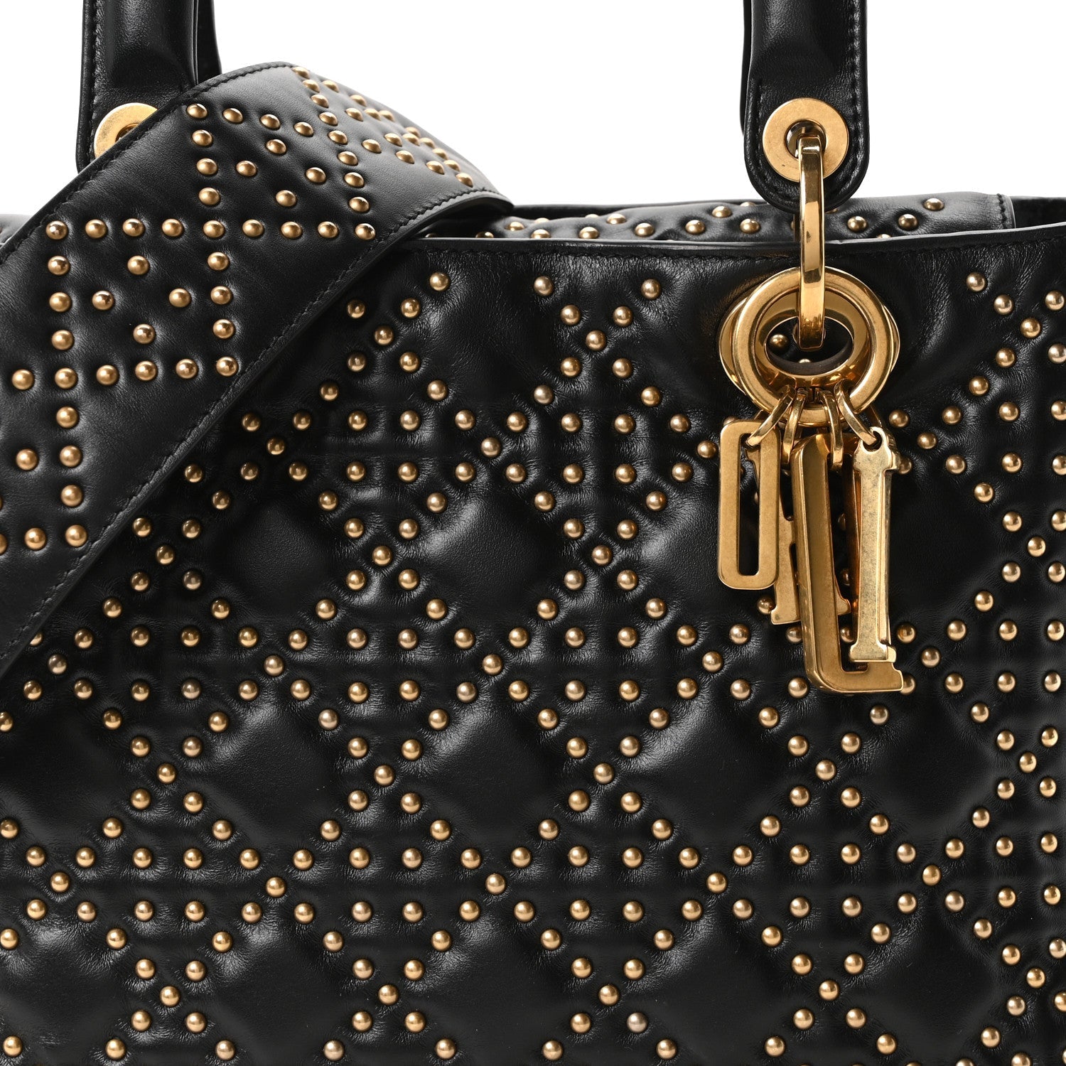 Calfskin Cannage Studded Medium Supple Lady Dior Black