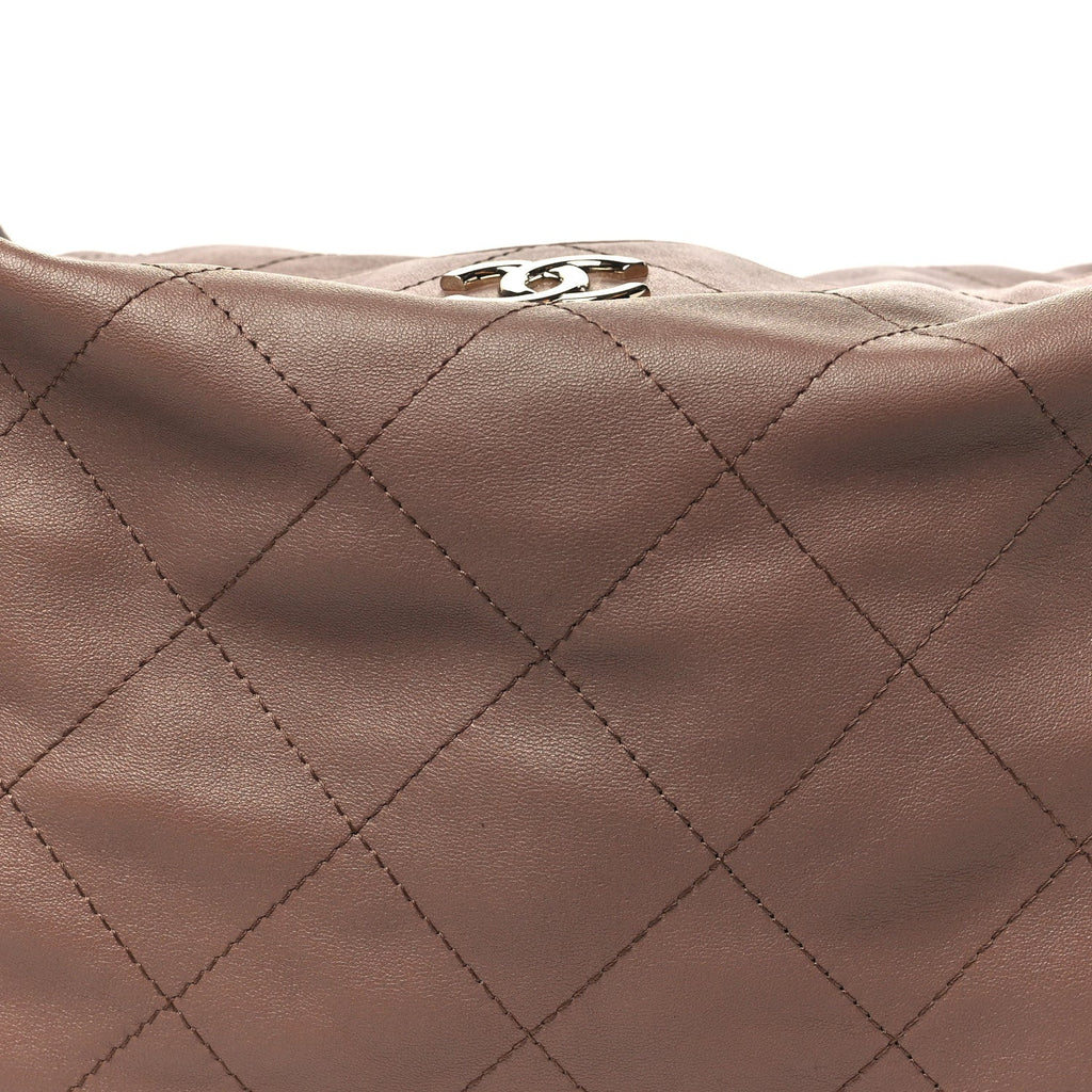 Shiny Lambskin Quilted Maxi Hobo Brown