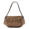 Metallic Caviar Half Moon Large Flap Bronze