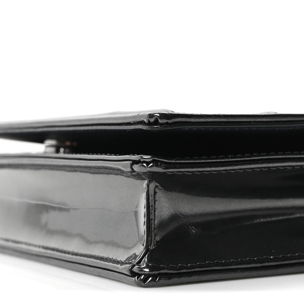 Metallic Patent Micro-Cannage Diorama Wallet on Chain Pouch Onyx Black