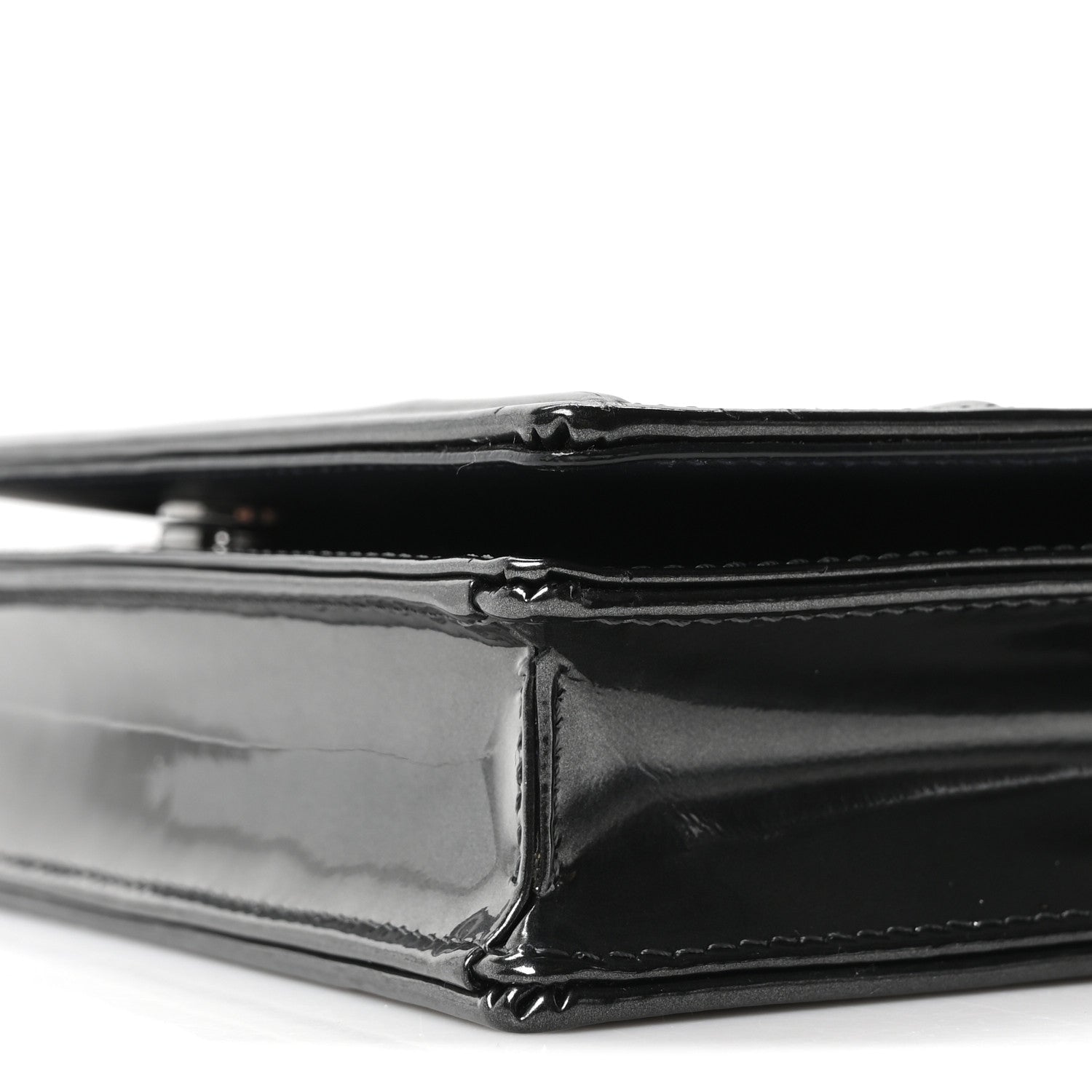 Metallic Patent Micro-Cannage Diorama Wallet on Chain Pouch Onyx Black