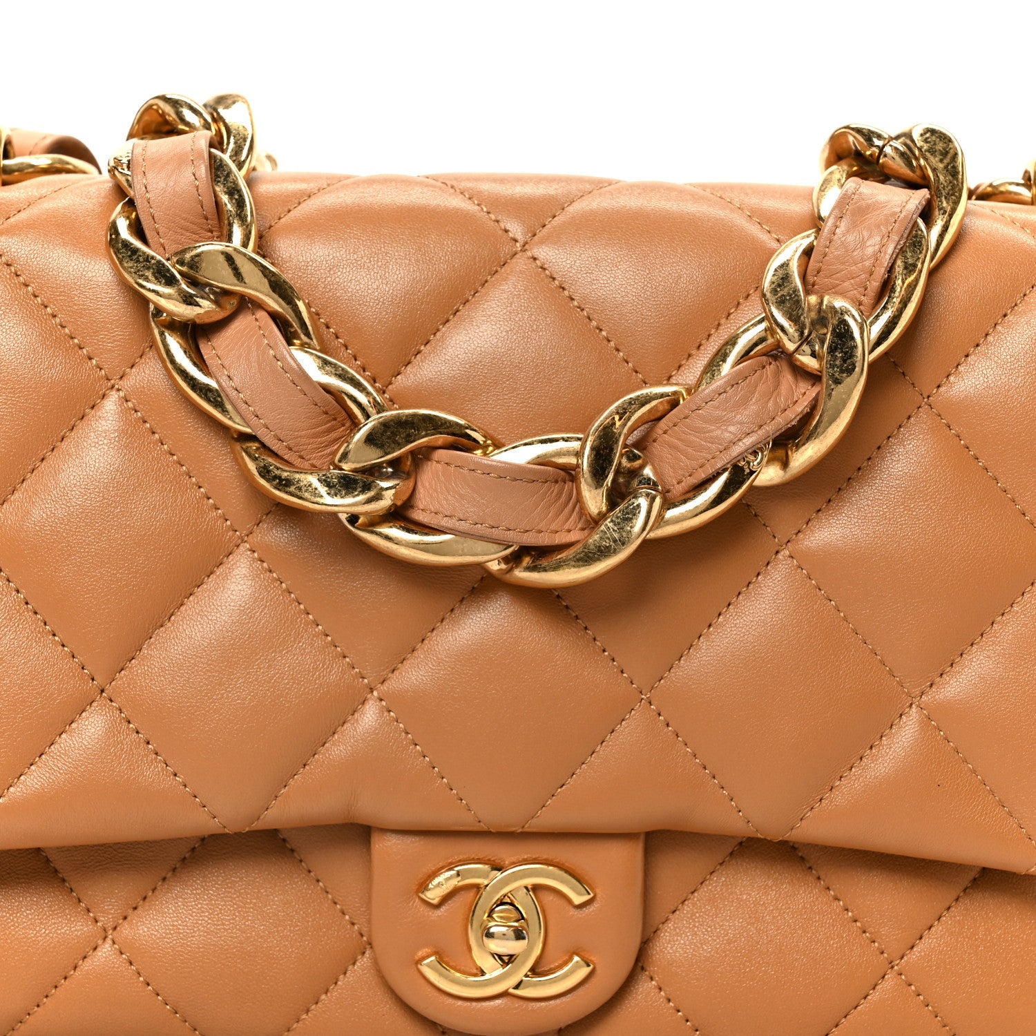 Lambskin Quilted Large CC Funky Town Flap Beige