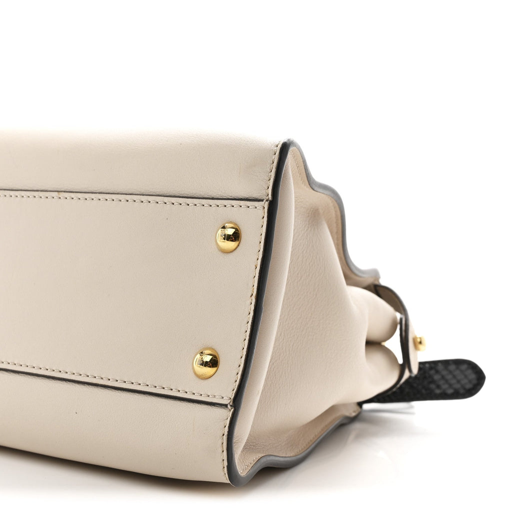 Vitello Seta Snakeskin Monster Eyes Medium Peekaboo Iconic Satchel  Amido Sand Black