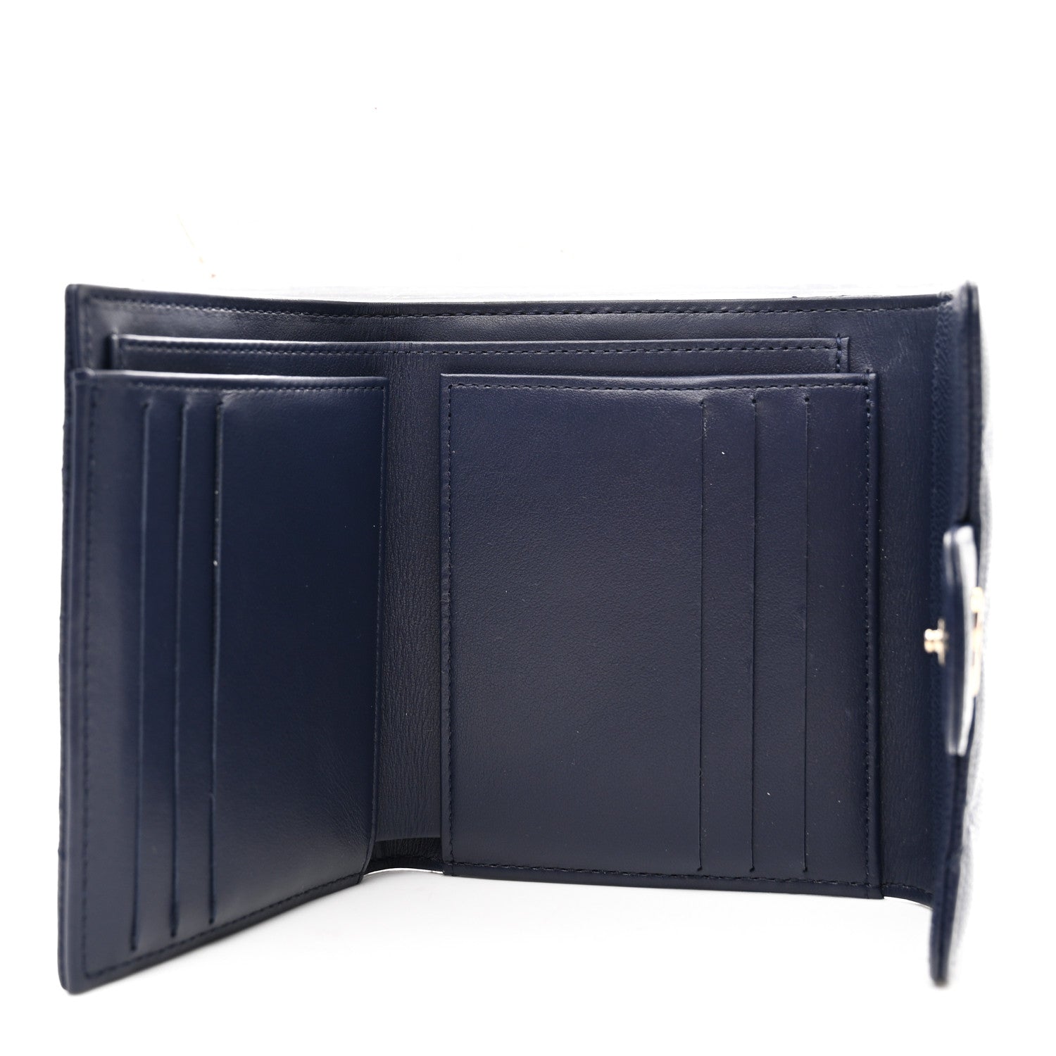 Caviar Quilted Compact Flap Wallet Navy