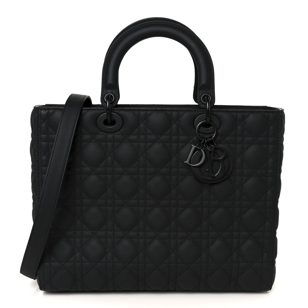 Ultra Matte Calfskin Cannage Large Lady Dior Black