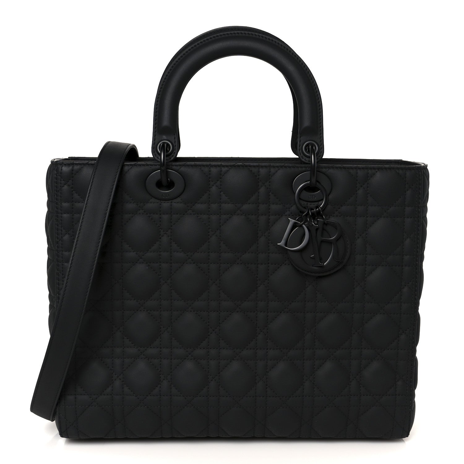 Ultra Matte Calfskin Cannage Large Lady Dior Black