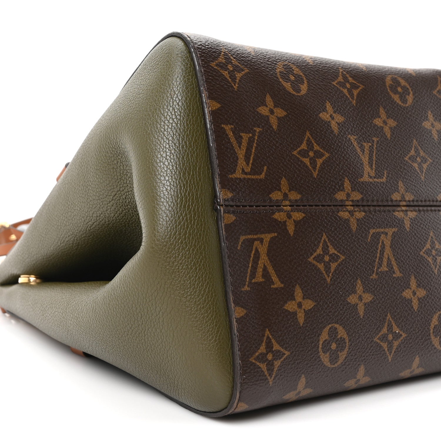 Calfskin Monogram Fold Tote Black Khaki Cream