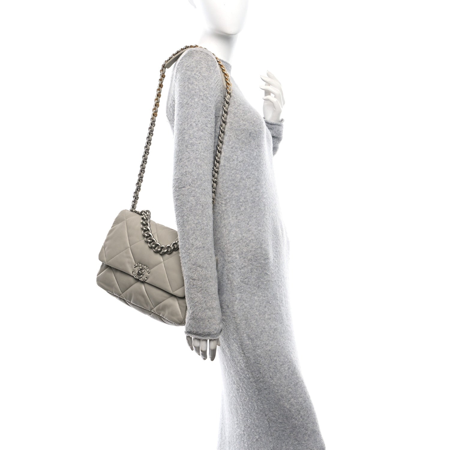 Lambskin Quilted Large Chanel 19 Flap Grey