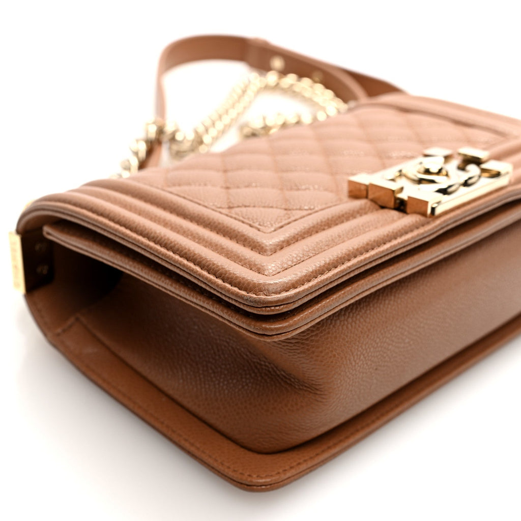 Caviar Quilted Small Boy Flap Beige