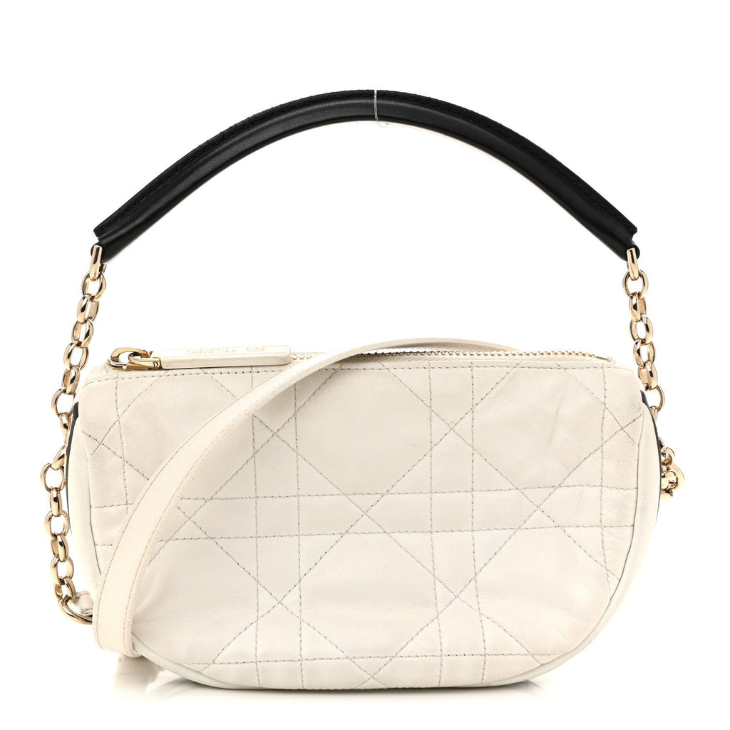 Lambskin Cannage Small Dior Vibe Hobo Bag White