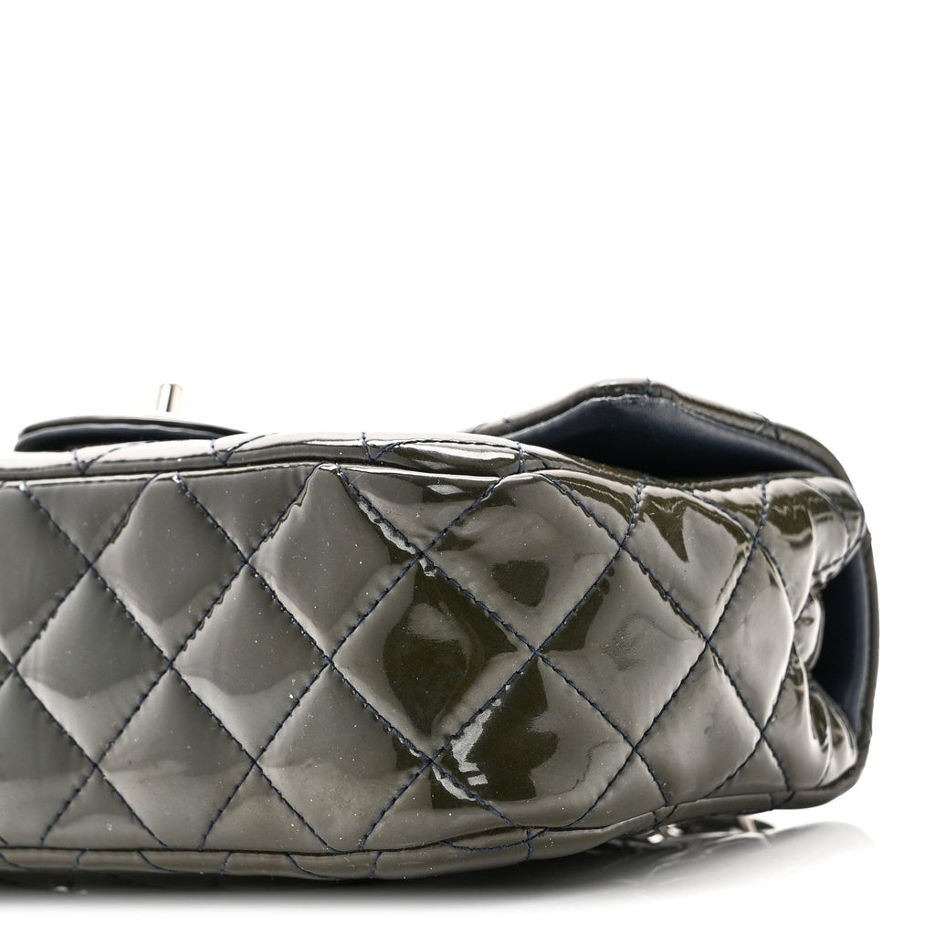 Patent Calfskin Quilted Mini Rectangular Flap Navy Blue