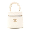 Lambskin Quilted Ruched Handle Vanity Case White