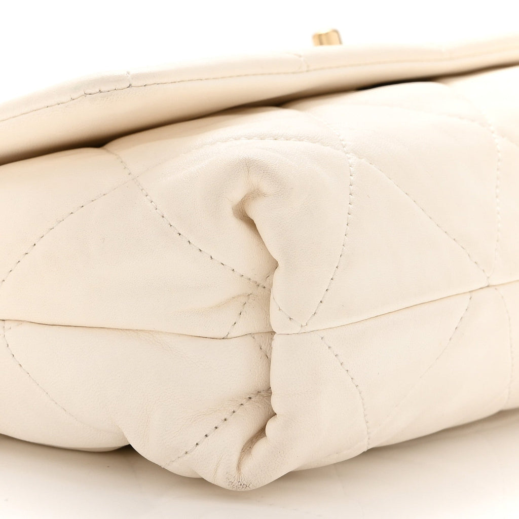 Lambskin Quilted Logo Strap Flap White