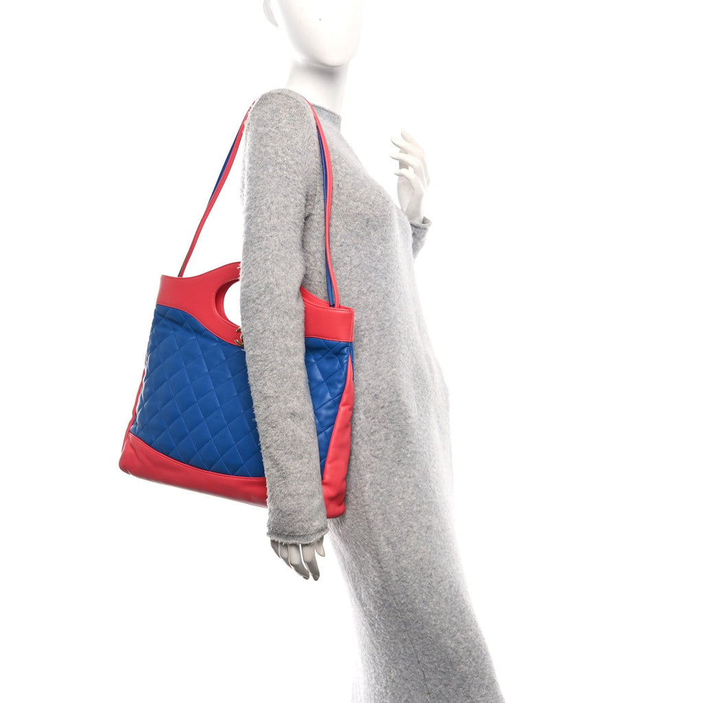 Lambskin Quilted Large 31 Shopping Bag Blue Red