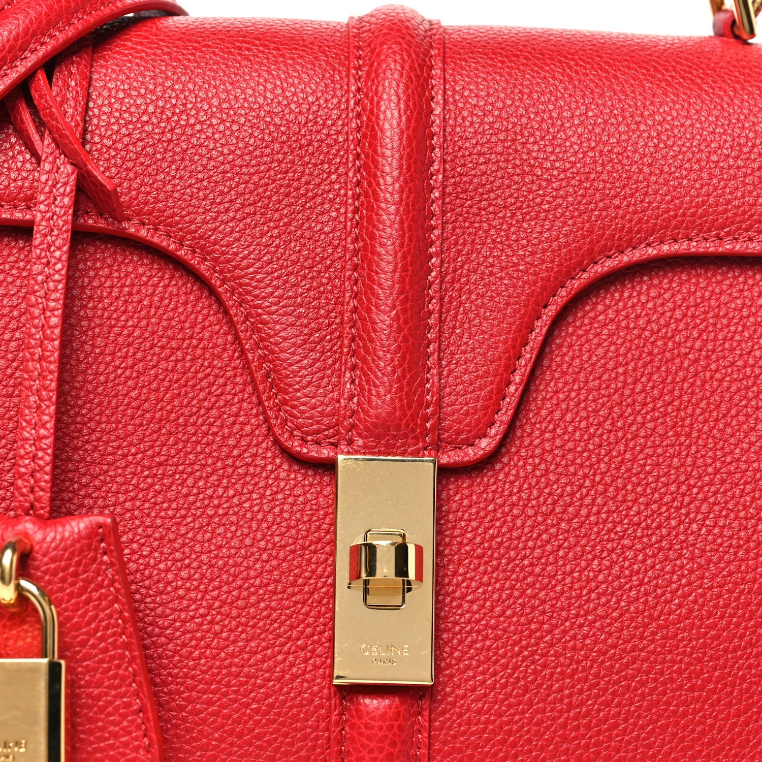 Grained Calfskin Small 16 Top Handle Bag Red