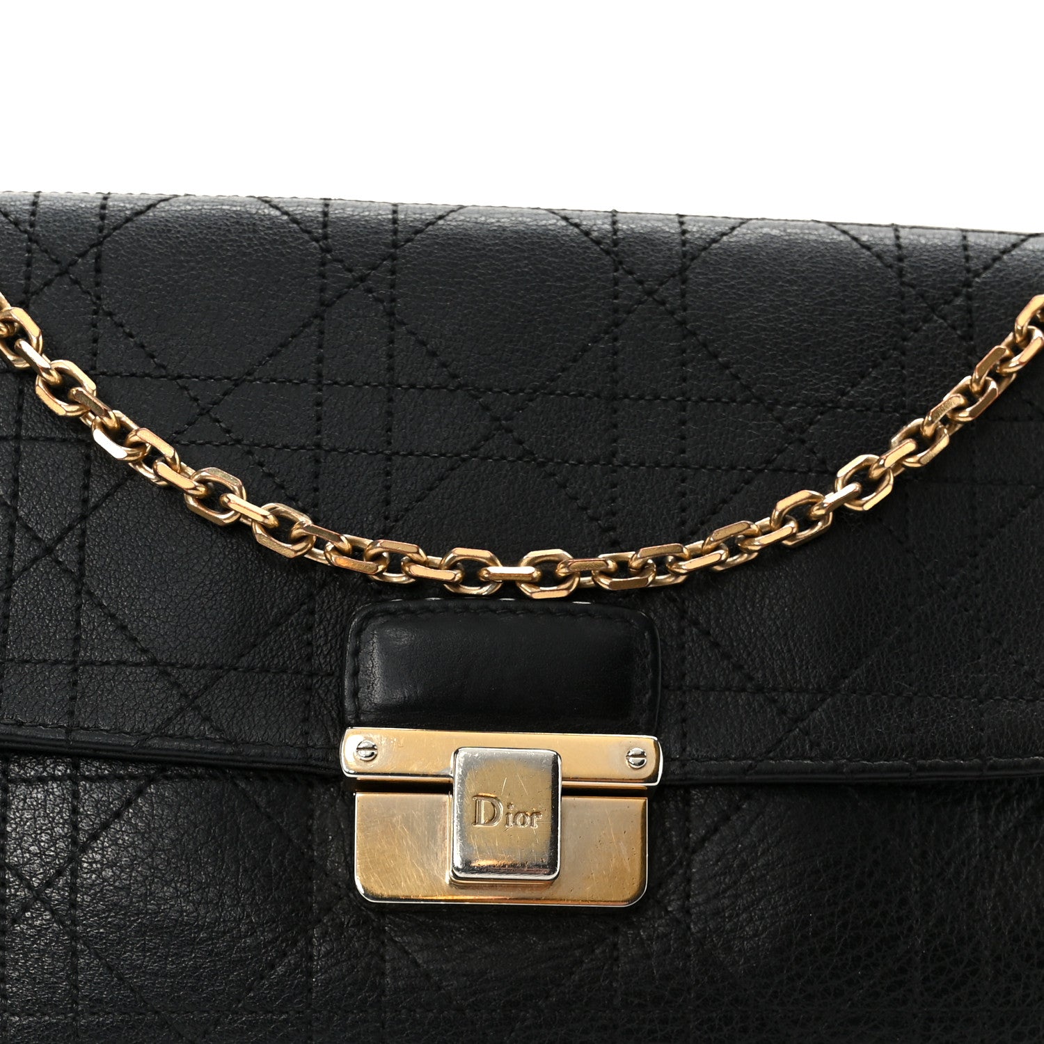 Grained Calfskin Cannage Diorling Wallet On Chain Black