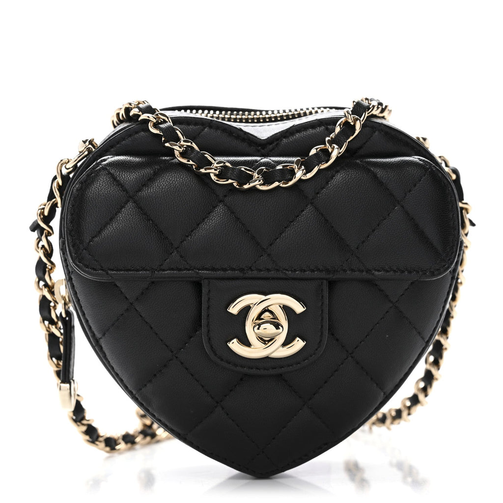 Lambskin Quilted CC In Love Heart Clutch With Chain Black