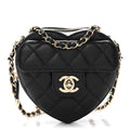 Lambskin Quilted CC In Love Heart Clutch With Chain Black