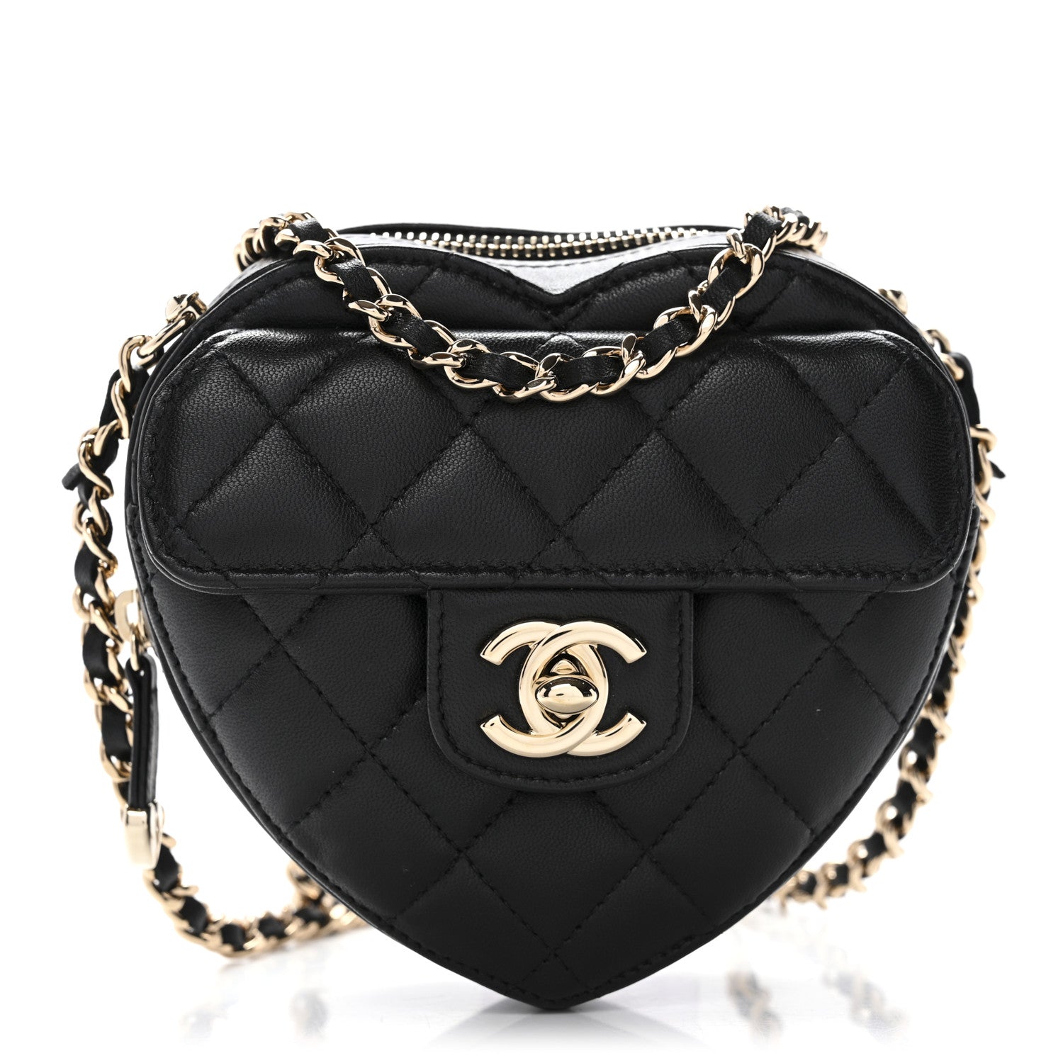 Lambskin Quilted CC In Love Heart Clutch With Chain Black