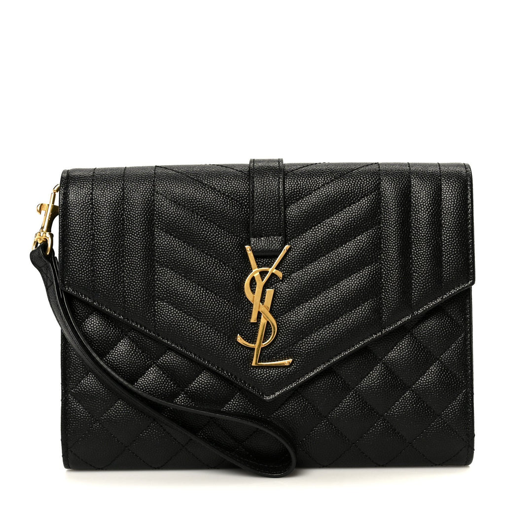 Grain De Poudre Textured Mixed Matelasse Triquilt Monogram Clutch Black