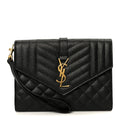 Grain De Poudre Textured Mixed Matelasse Triquilt Monogram Clutch Black