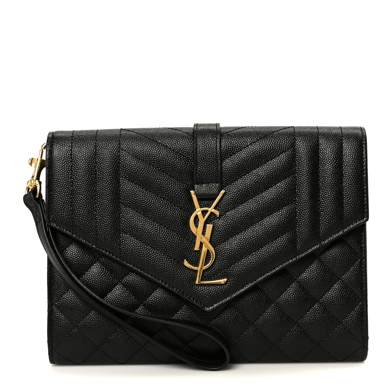 Grain De Poudre Textured Mixed Matelasse Triquilt Monogram Clutch Black