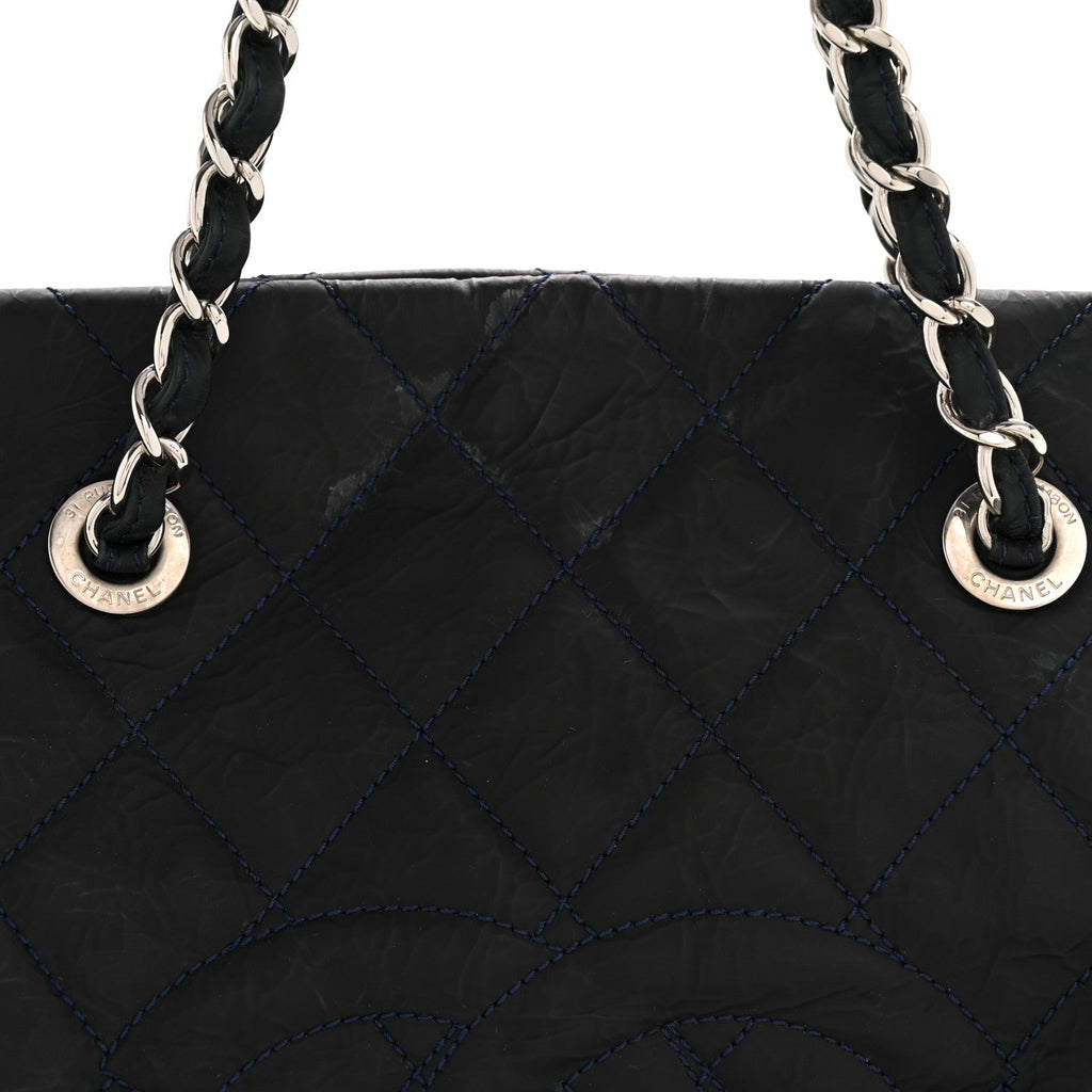 Crinkled Calfskin Grand Timeless Shopping Tote GTT Dark Blue