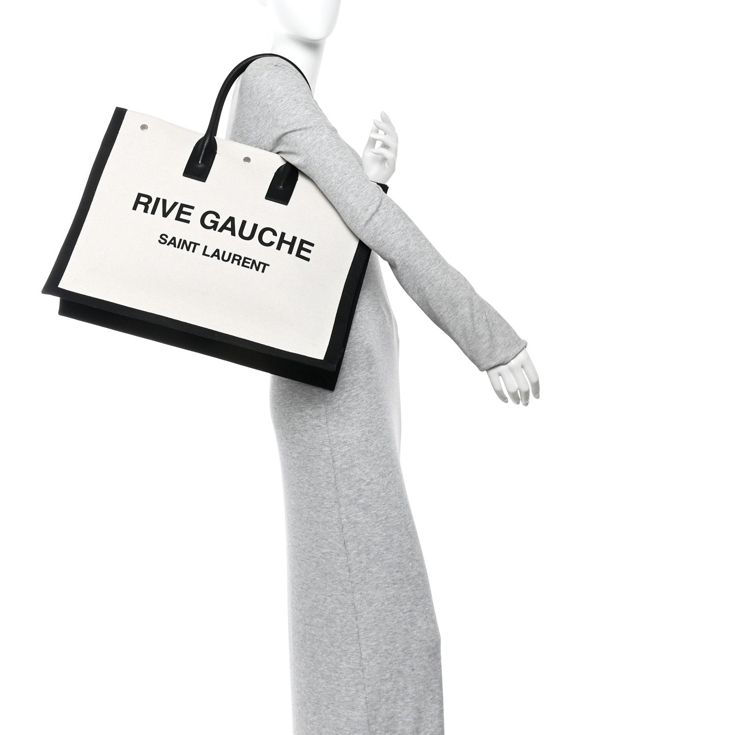 Linen Calfskin Rive Gauche Tote White Black