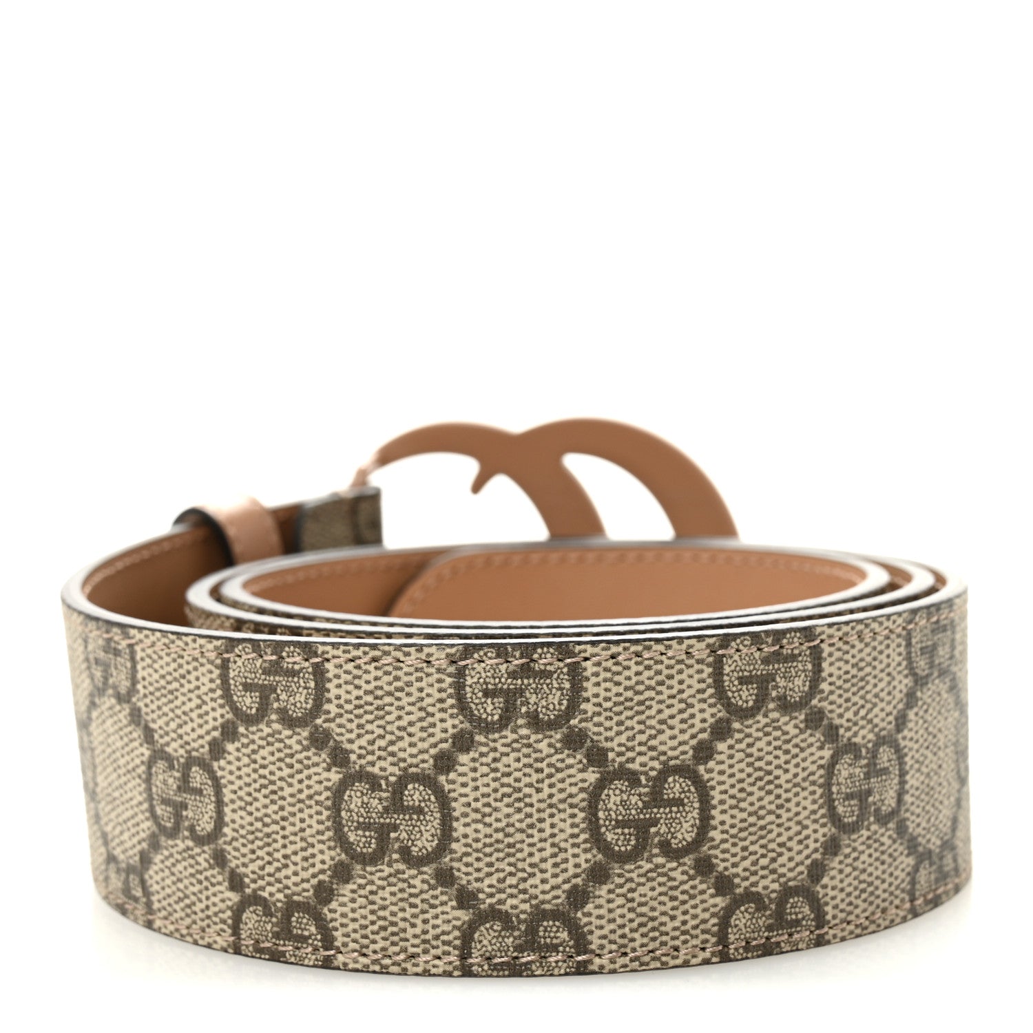 GG Supreme Monogram Plutone Calfskin Enamel Double G 40mm Belt 85 34 Beige Ebony Camelia