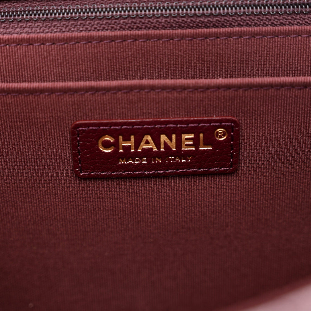 Grained Calfskin Quilted XXL Travel Flap Bag Burgundy