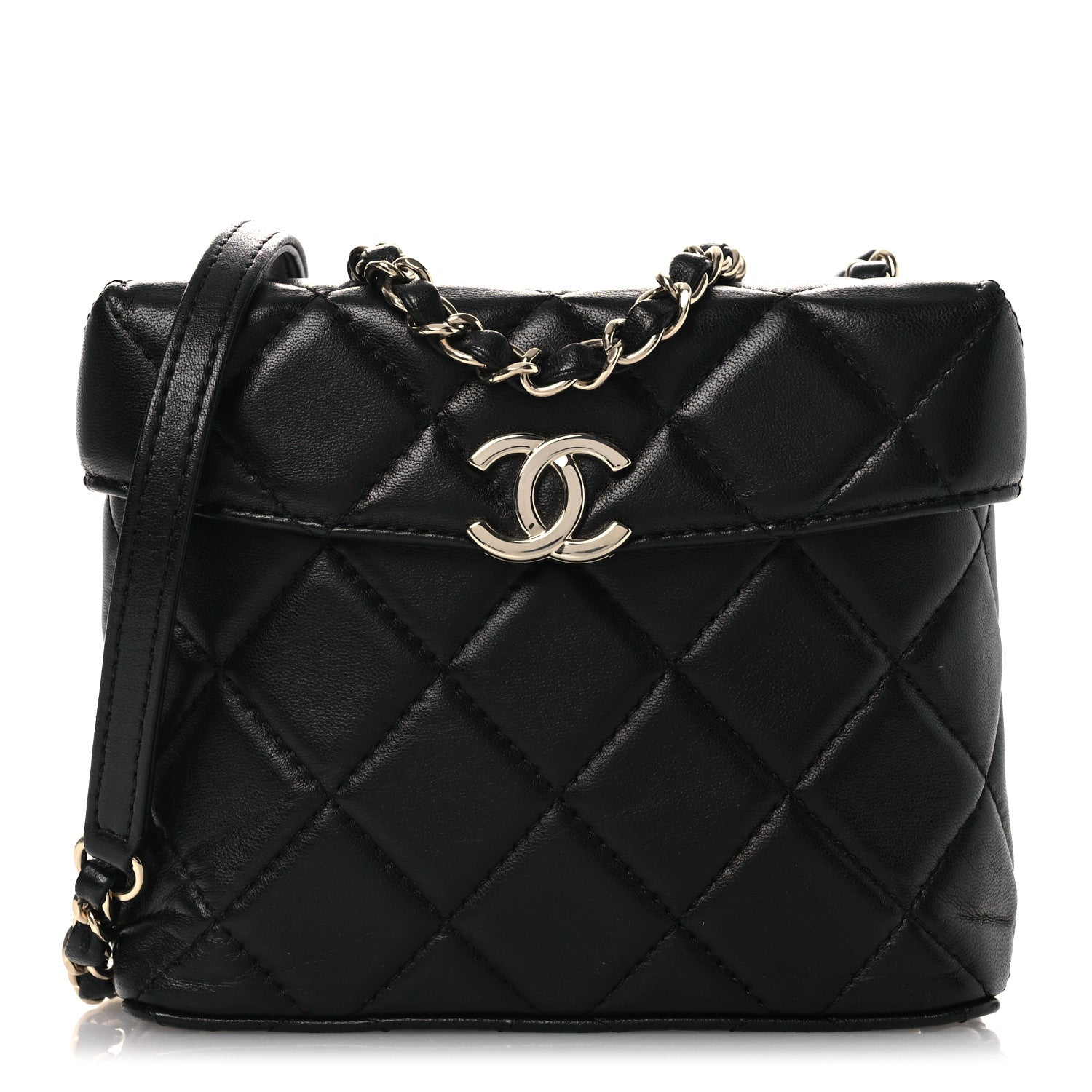Lambskin Quilted Small Box Bag Black