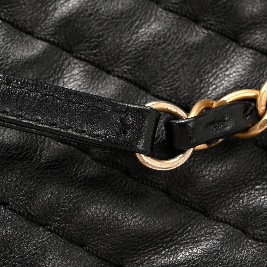 Calfskin Chevron Quilted Surpique Tote Black