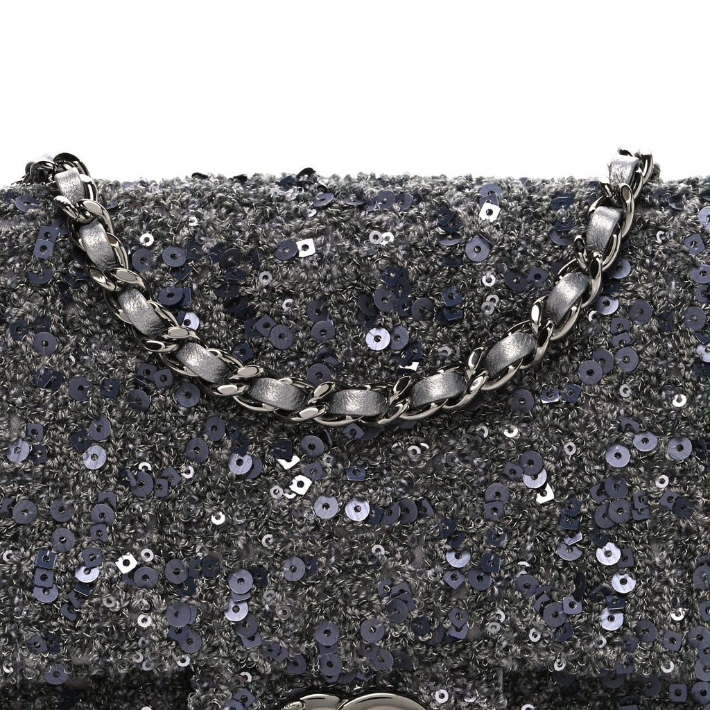 Sequin Quilted Small Single Flap Grey Dark Grey