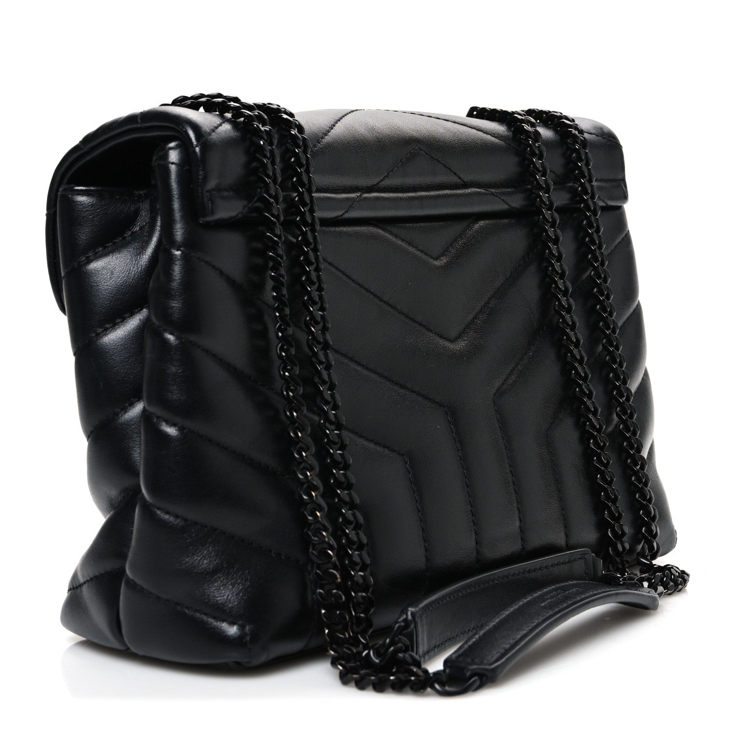 Calfskin Y Quilted Monogram Monochrome Small Loulou Chain Satchel Black