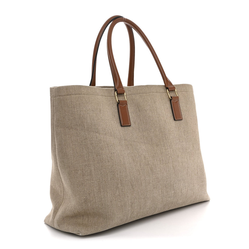 Canvas Calfskin Paris Horizontal Cabas Tan